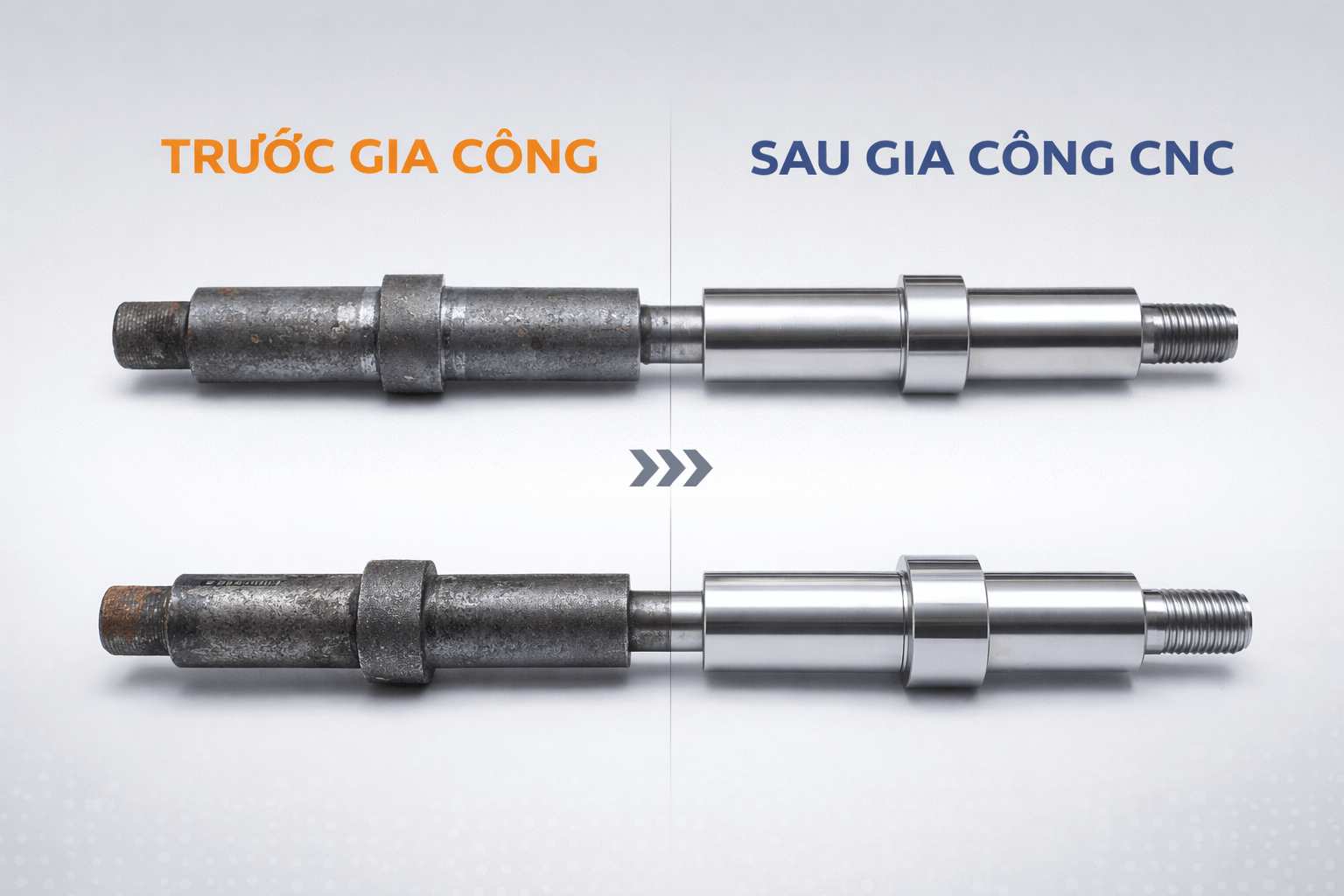 gia công trục cnc trước và sau gia công tại xưởng phúc vinh