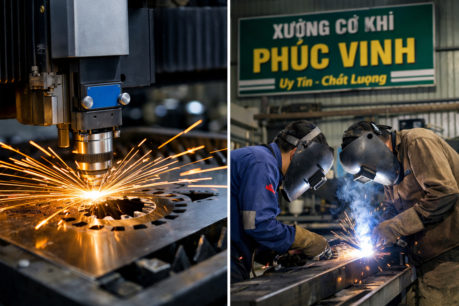 cắt cnc và hàn ở xưởng Phúc VInh