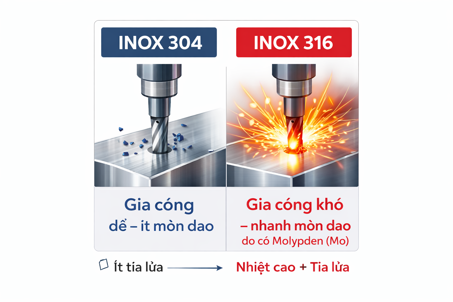 so sánh gua công inox 304 và inox 316