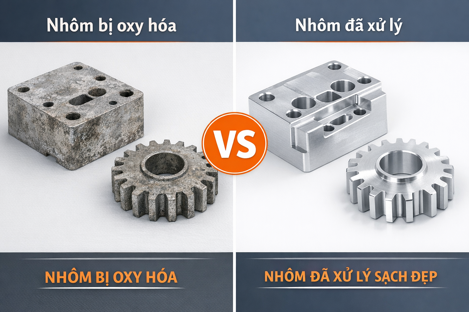 Nhôm xử lý và oxy hóa so sánh