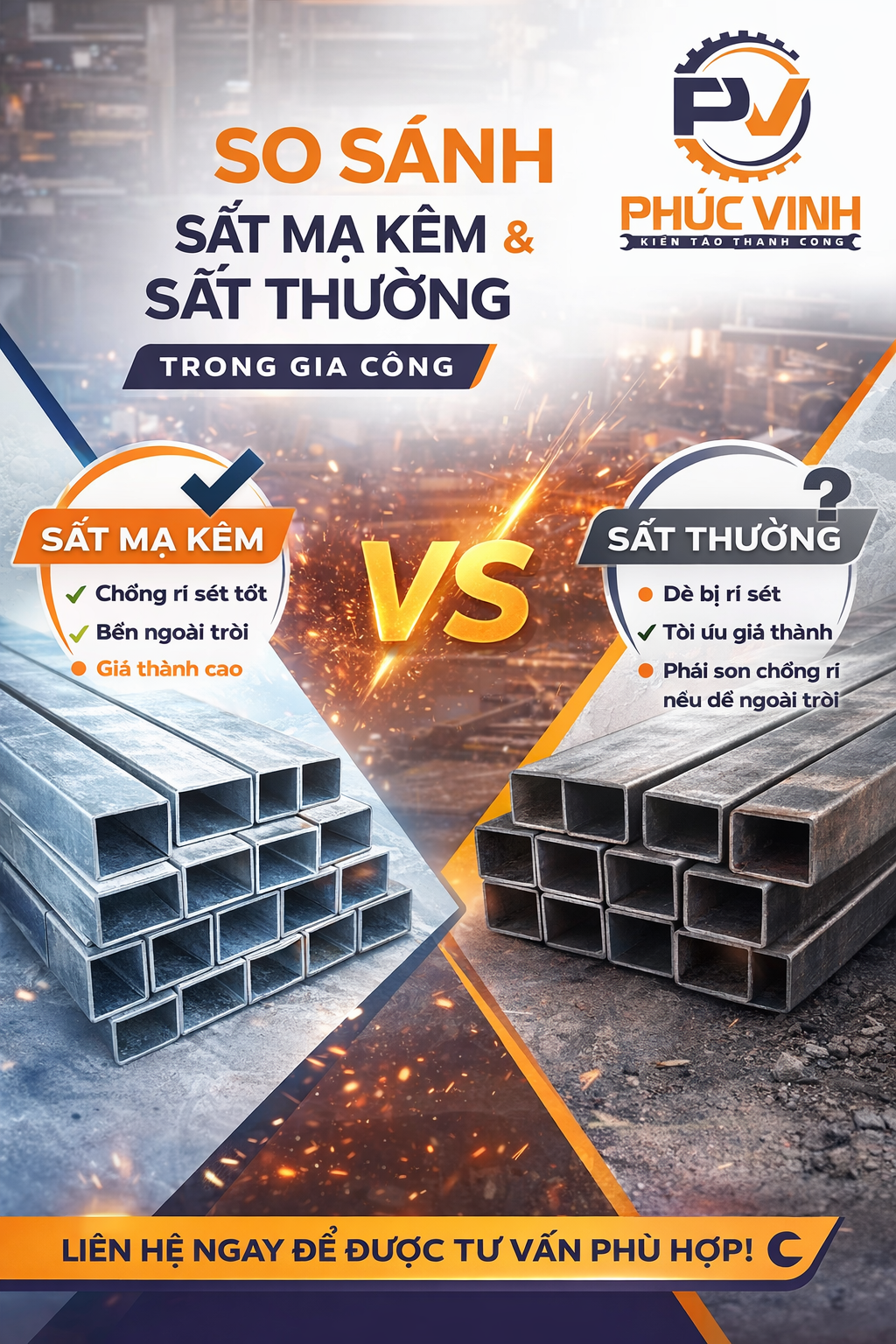 So sánh sắt mạ kẽm và sắt thường