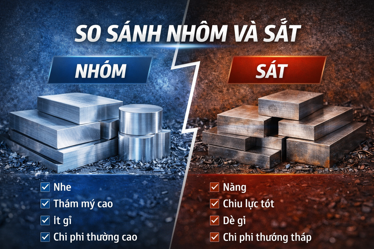 so sánh nhôm – sắt